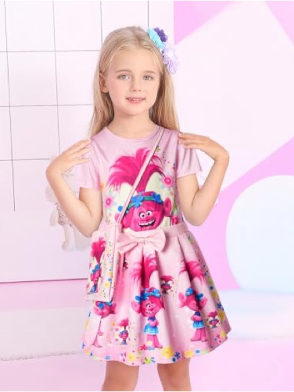 Matching Trolls Skirt and Top Set size 5-6 Pink Girls Adorable Cute Party